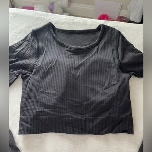 Lululemon Athletica Black Ribbed long Sleeve Crop top